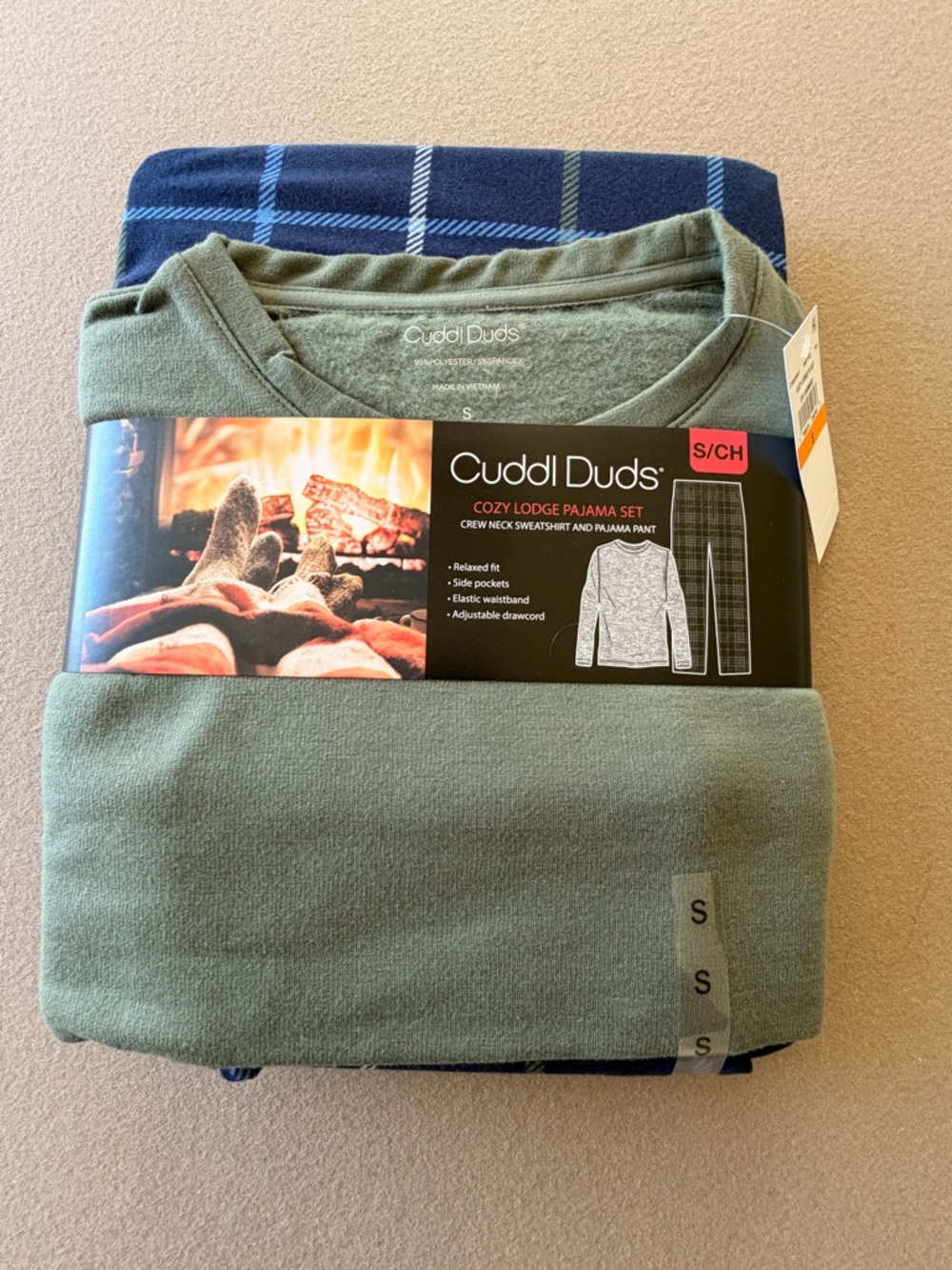 Cuddl Duds Cozy Lodge Long Sleeve Pajama Set - Olive & Navy Plaid NWT